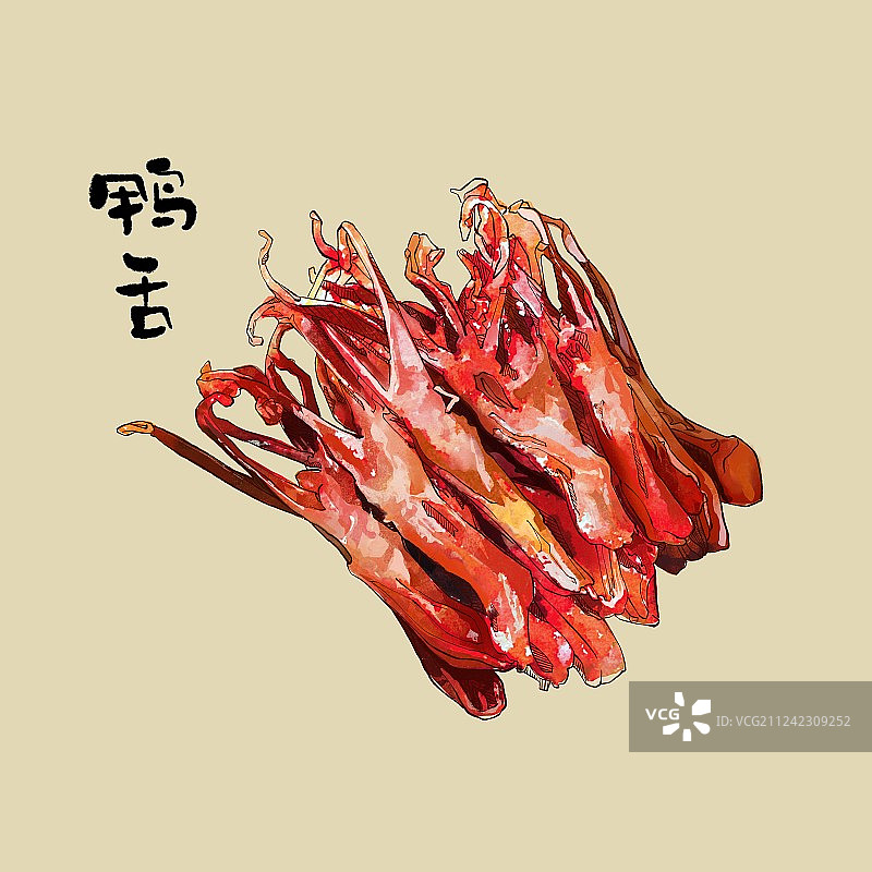 手绘美食插画 卤味卤料 鸡鸭肉 单品不带盘子 鸭舌图片素材