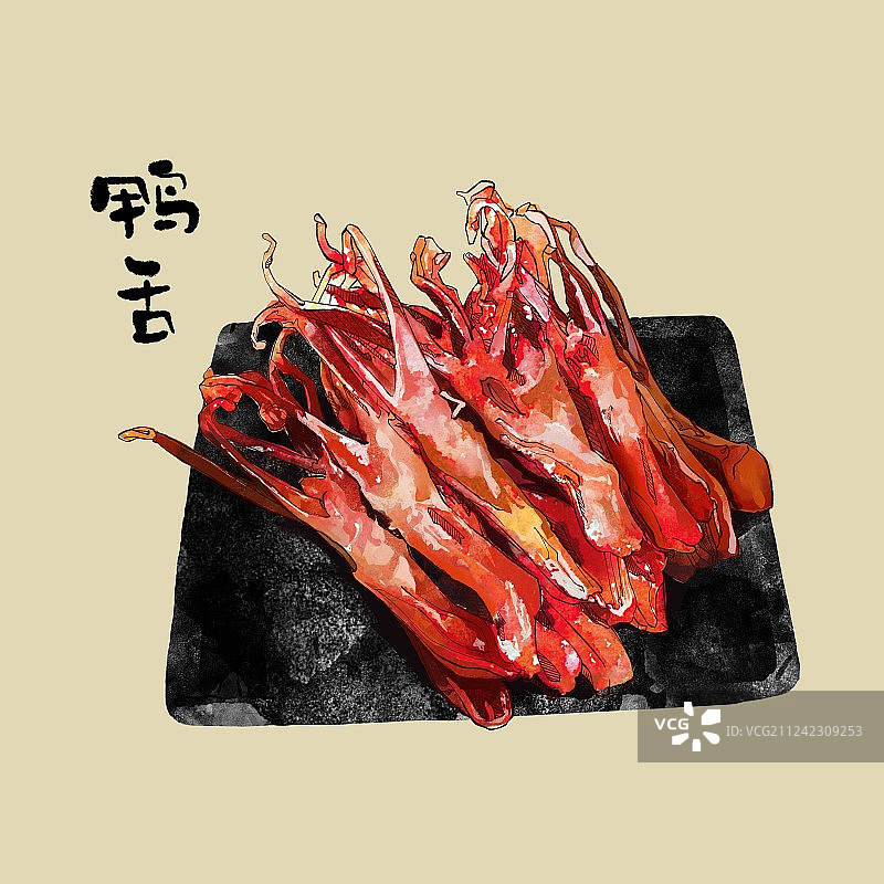 美食插画 卤味卤料 鸡鸭肉带盘子 鸭舌图片素材