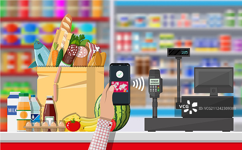 在超市中使用NFC支付图片素材