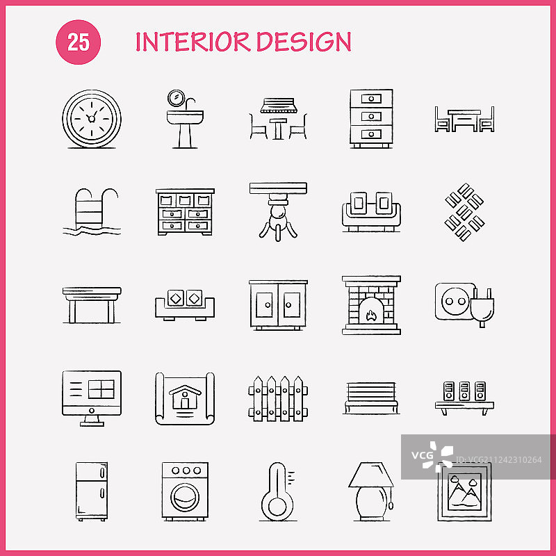 室内设计手绘图标集图片素材