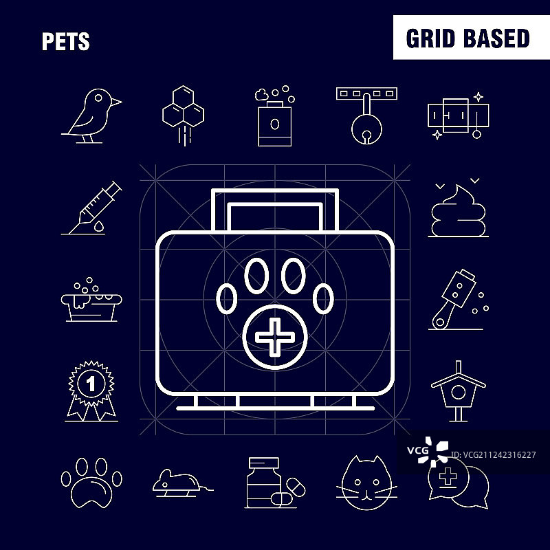 用于信息图表移动UXUI的宠物线性图标集图片素材