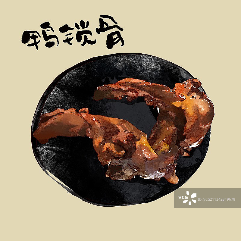 美食插画 卤味卤料 鸡鸭肉带盘子 鸭锁骨鸡锁骨图片素材
