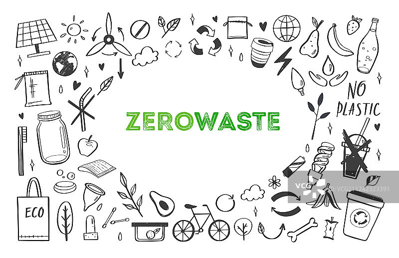 零浪费生活手绘套装图片素材