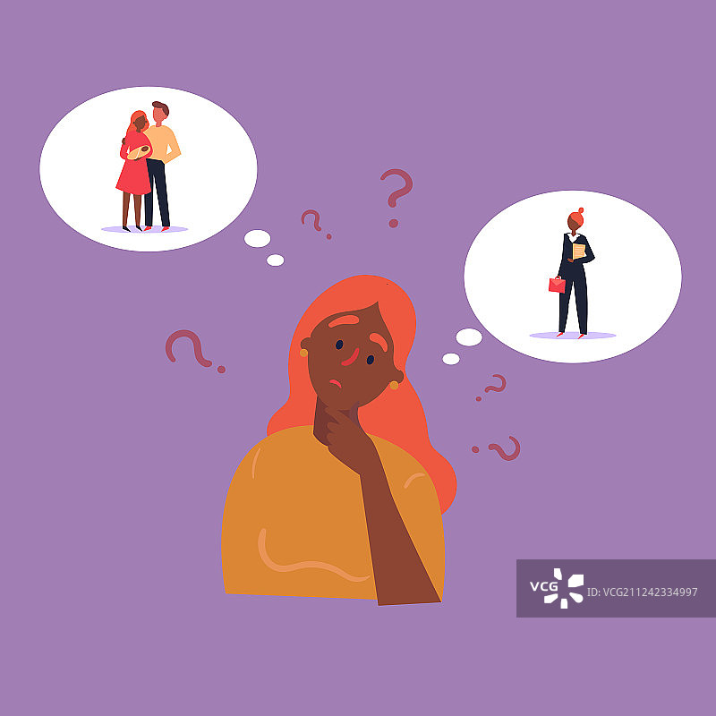 思考家庭与事业选择的女人图片素材