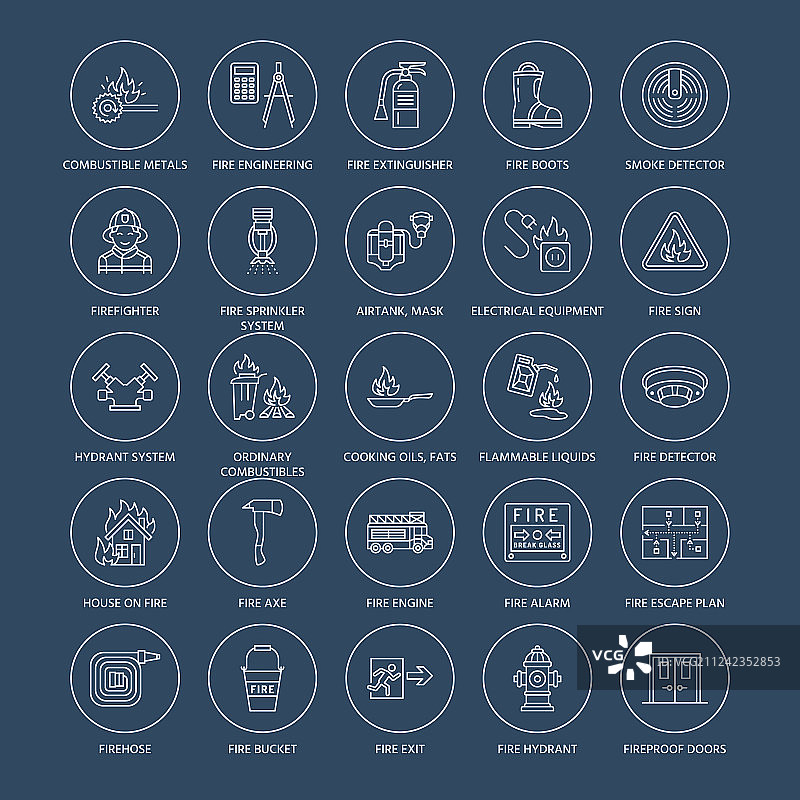 消防安全设备扁平线条图片素材