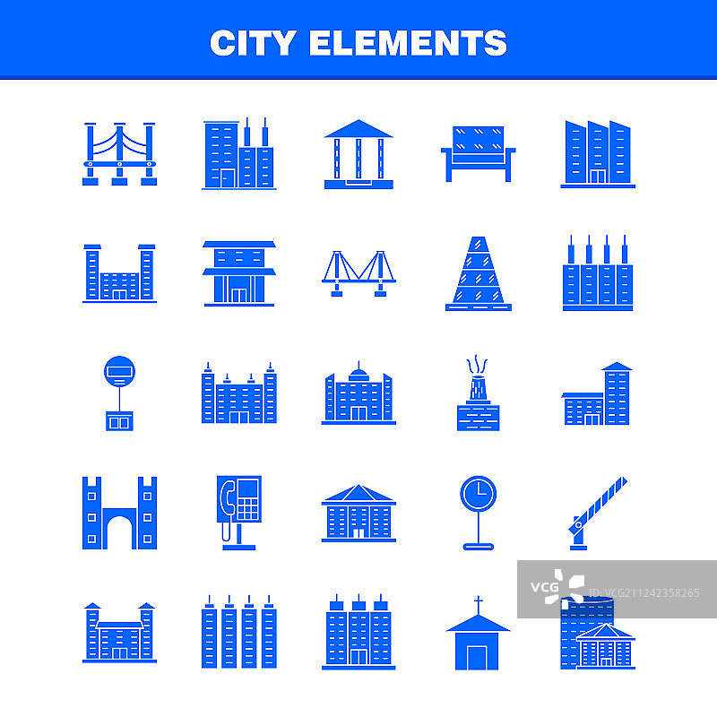 城市元素实心字形图标集图片素材