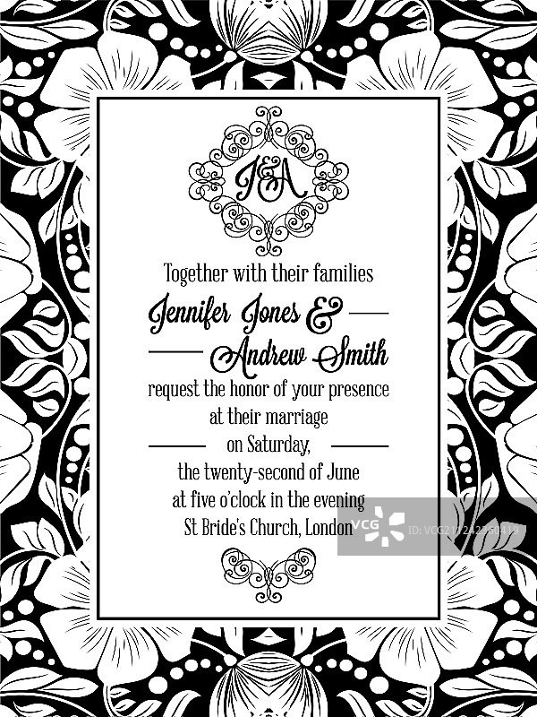 优雅的花卉漩涡花边图案华丽框架图片素材