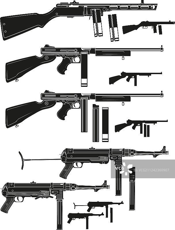 老式冲锋枪剪影图片素材