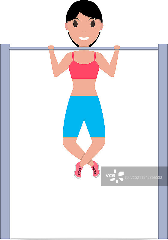 卡通女孩在单杠上做引体向上图片素材