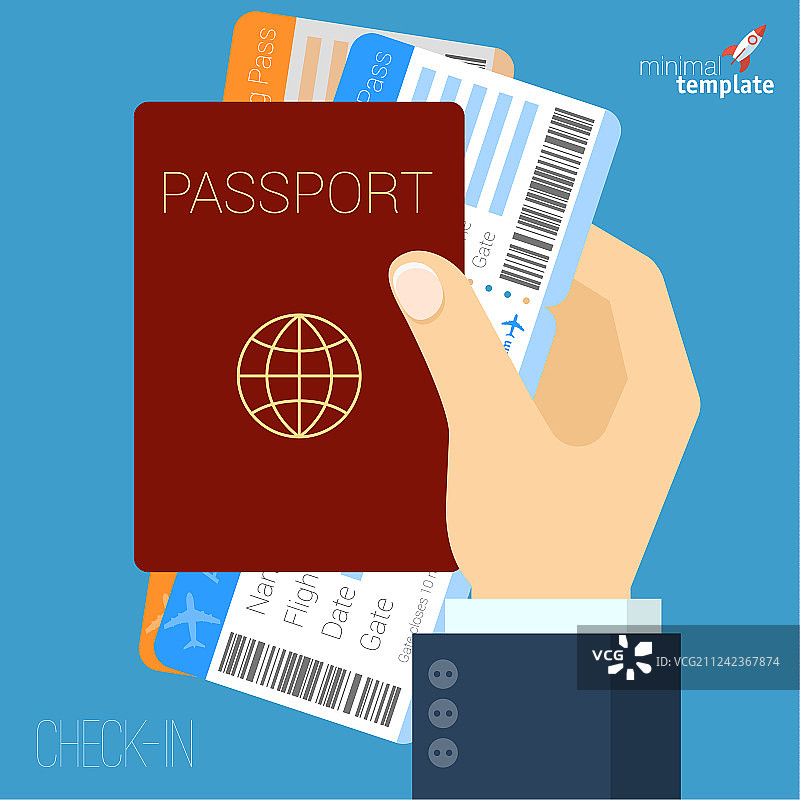 手持护照和机票扁平图标图片素材