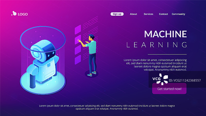 机器人数据分析2.5D着陆页图片素材