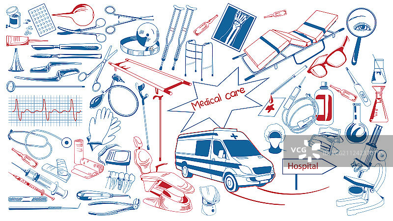 手绘医疗保健元素合集图片素材