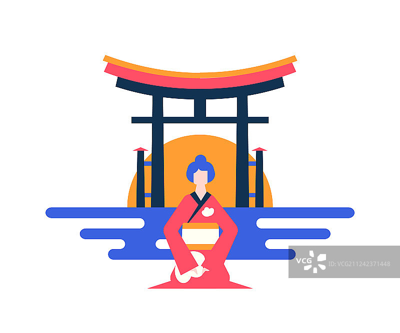 畅游日本 - 彩色扁平设计风格图片素材