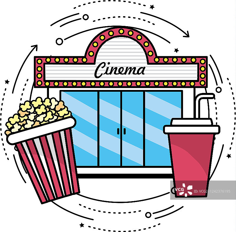 带爆米花和苏打零食的电影院图片素材