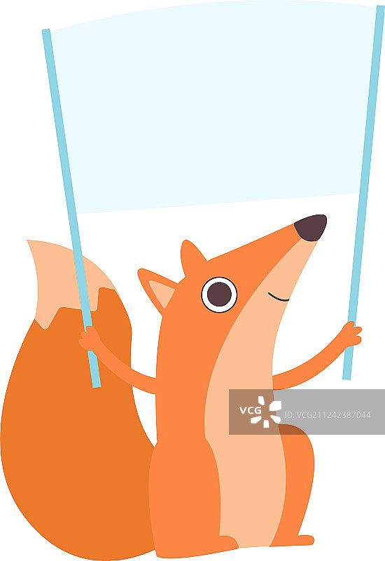 手持空白banner的可爱卡通小狐狸图片素材
