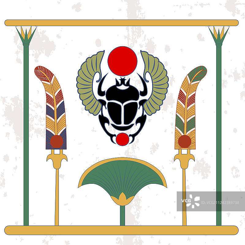 带有扇子的古埃及圣甲虫背景图片素材