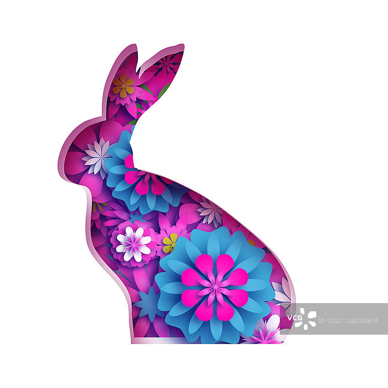 复活节快乐剪纸兔子贺卡图片素材