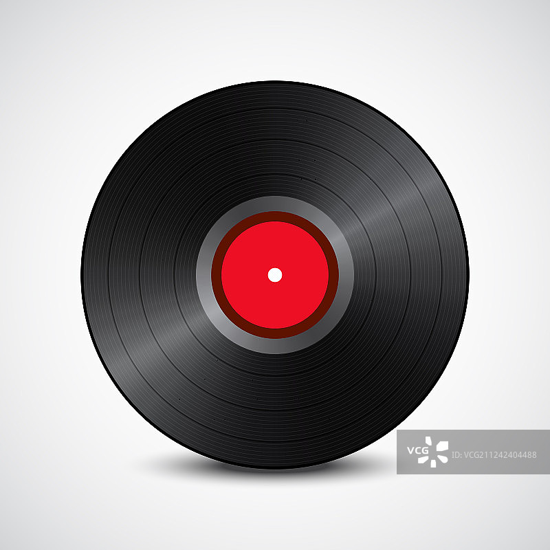 黑色黑胶唱片，红色中心图片素材