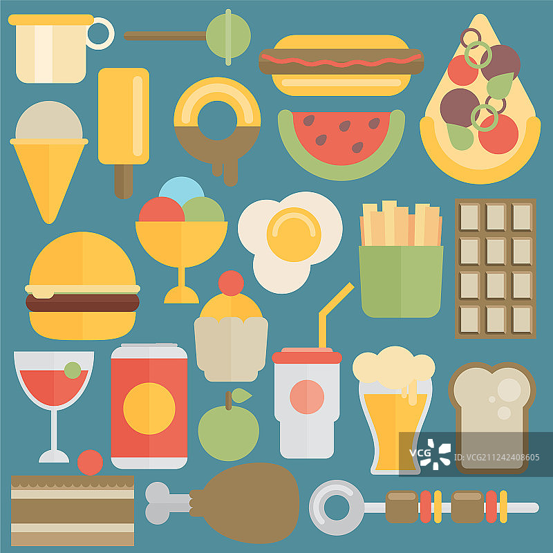 扁平风格美食合集图片素材