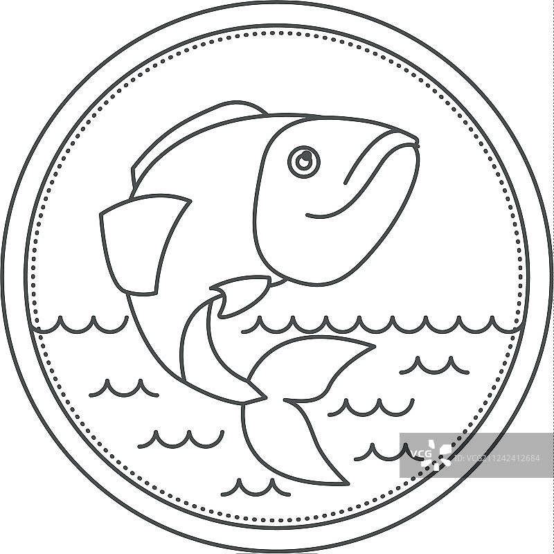 海浪圆形徽章剪影素描图片素材