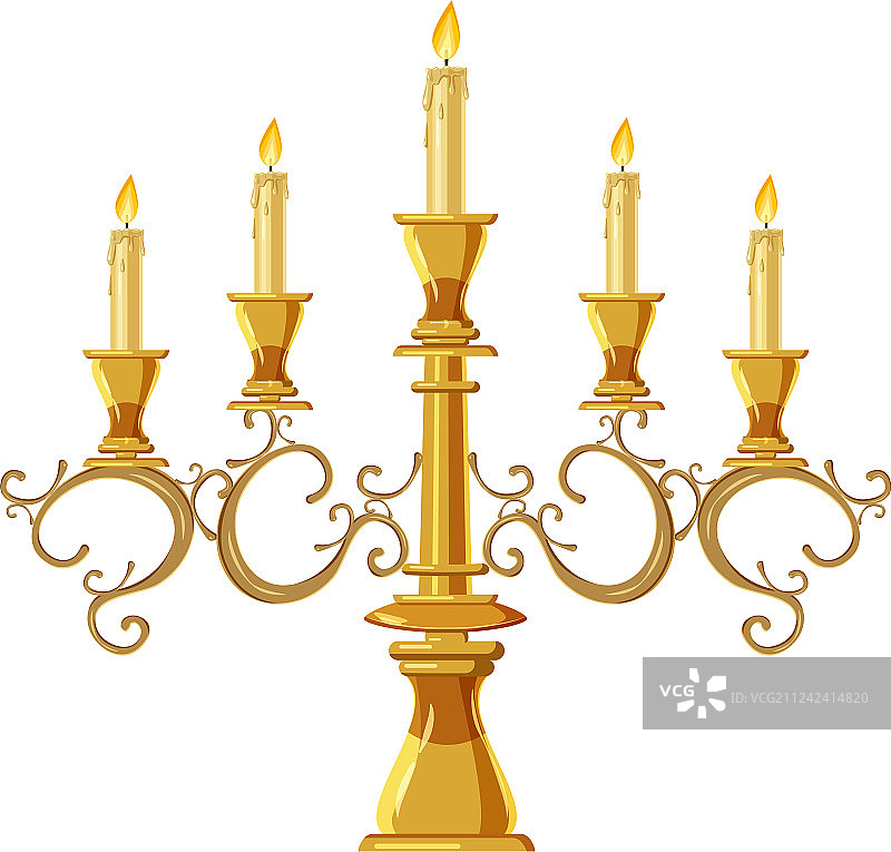 带有五个蜡烛的吊灯图标卡通风格图片素材