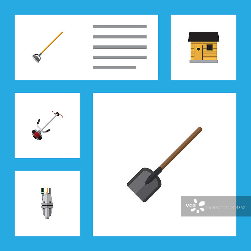 扁平风格图标：水泵、马厩、铁锹图片素材