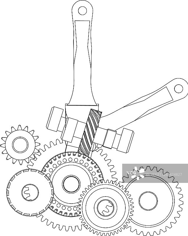 白色背景上的齿轮和曲轴图片素材
