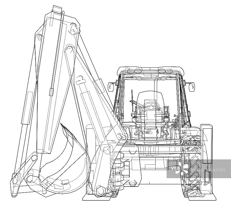 带后置执行器的装载铲车素描图片素材
