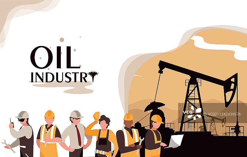 带有井架和工人的石油工业场景图片素材