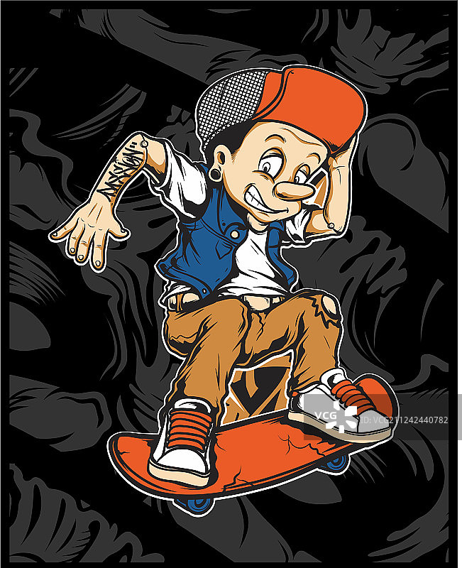 卡通少年匹诺曹与滑板图片素材