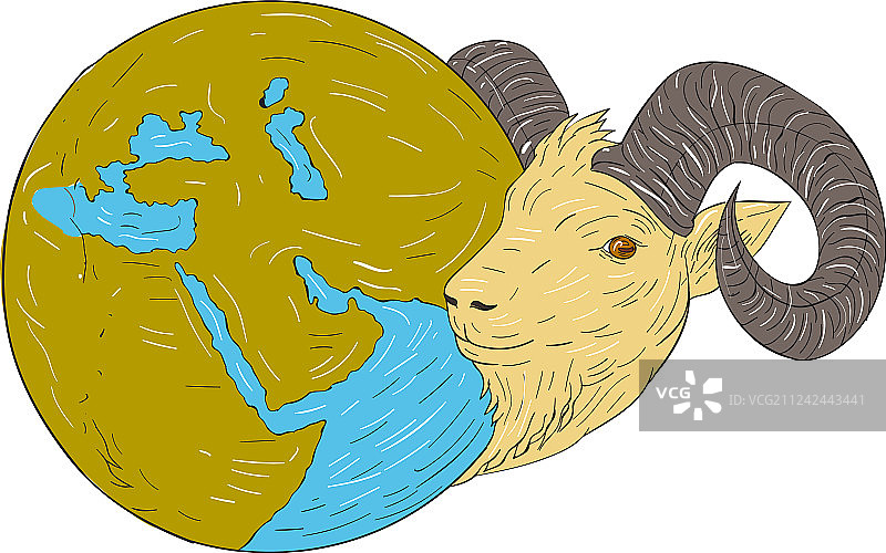 公羊头中东地球绘画图片素材