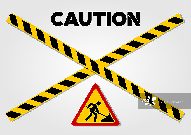 前方道路施工标志和警示线图片素材
