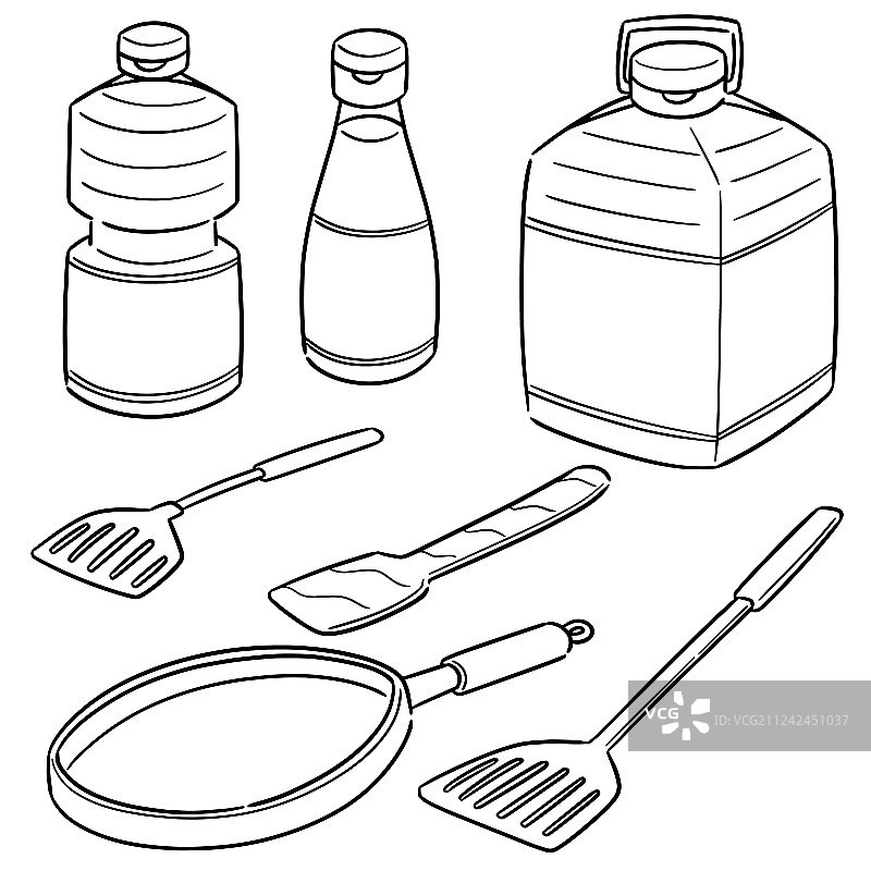 食用油、煎锅和铲子矢量素材图片素材