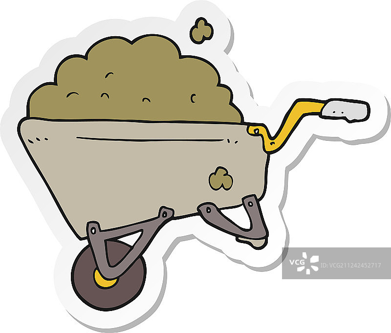 卡通装满泥土的独轮车贴纸图片素材