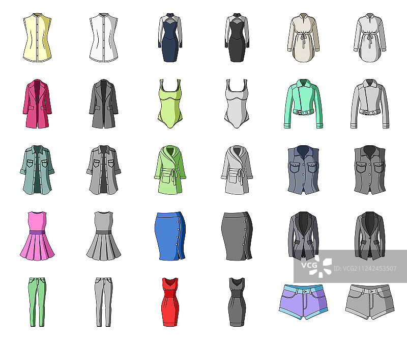女性服装单色卡通图标合集图片素材