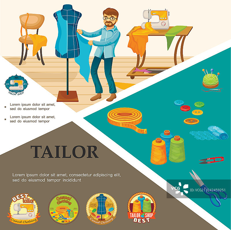 扁平风服装剪裁元素概念图片素材