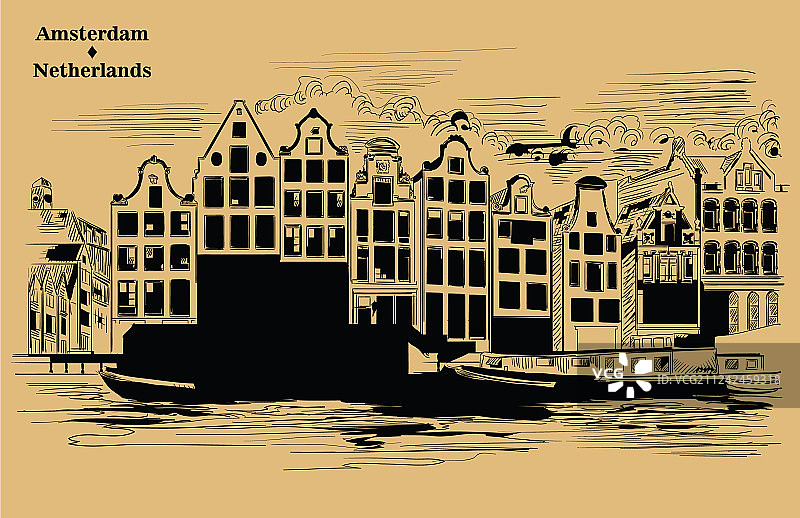 手绘棕色荷兰风情图案7图片素材