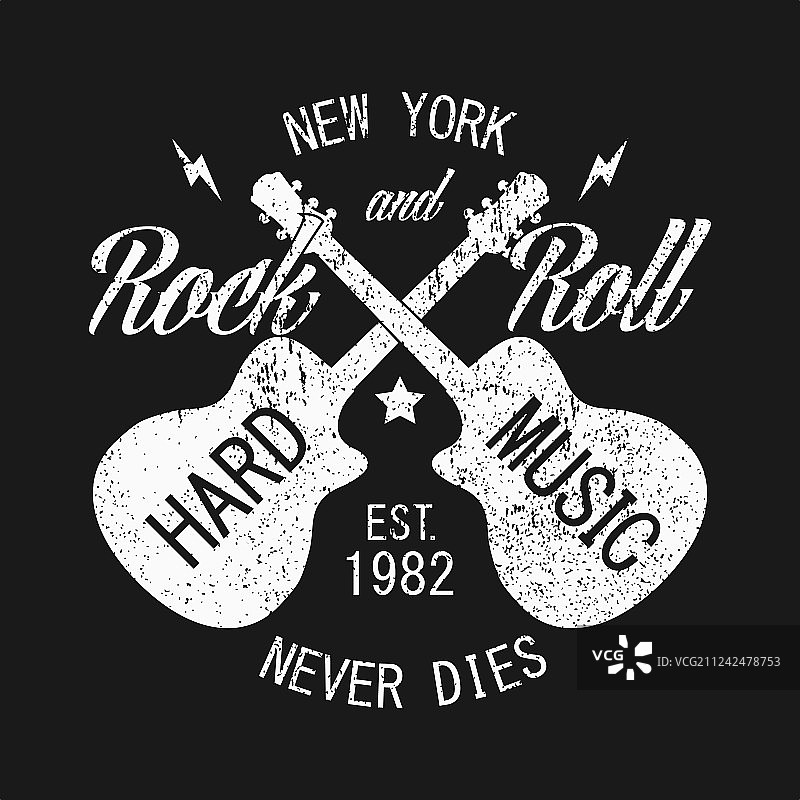 带吉他的纽约摇滚服装印花图片素材