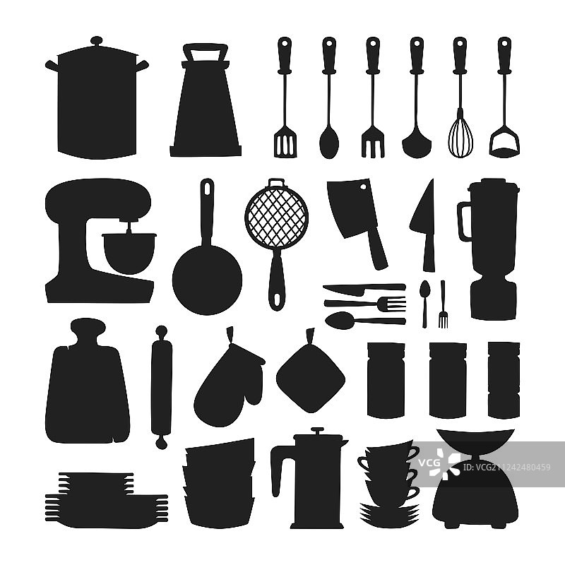 厨房用具轮廓图标图片素材