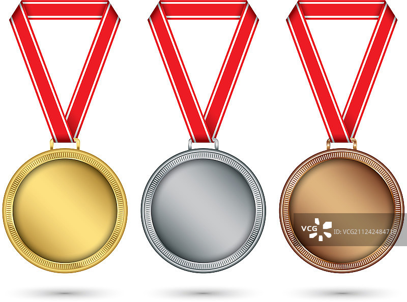 金银铜奖牌套装（含红色丝带）图片素材