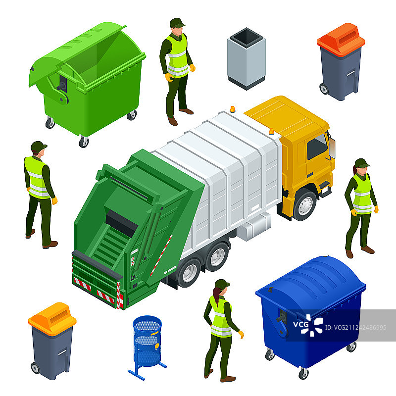 2.5D城市垃圾车或回收车图片素材