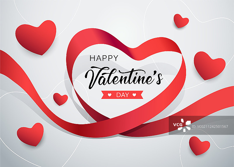 情人节快乐红色丝带心形banner图片素材