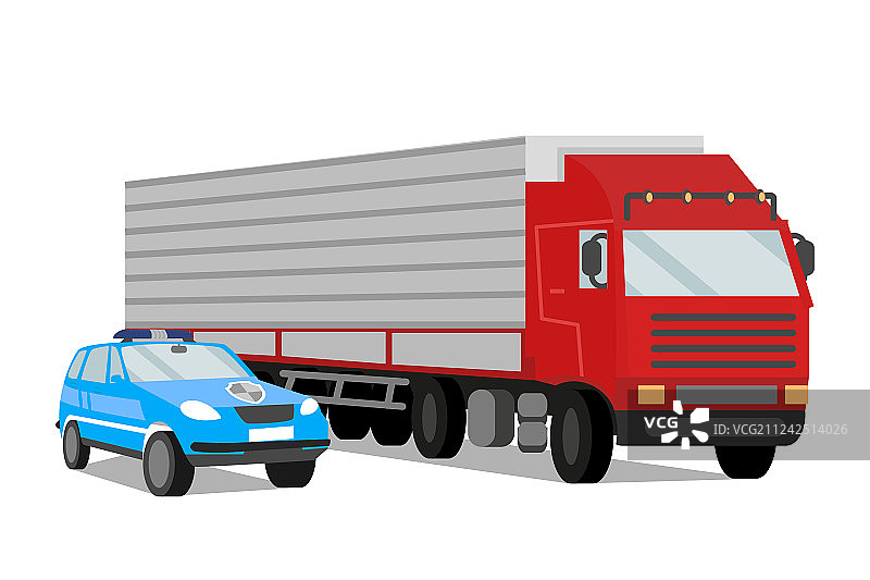 警察护送拖车扁平设计图片素材