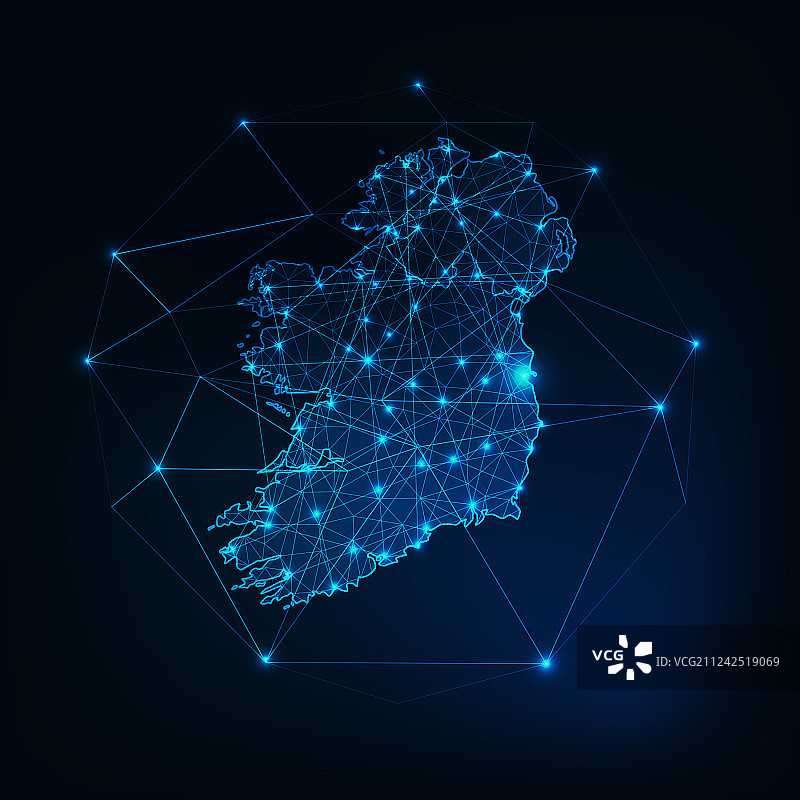 爱尔兰地图发光轮廓剪影图片素材