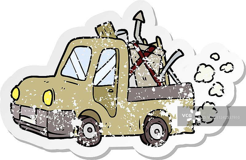 卡通老式卡车做旧贴纸图片素材