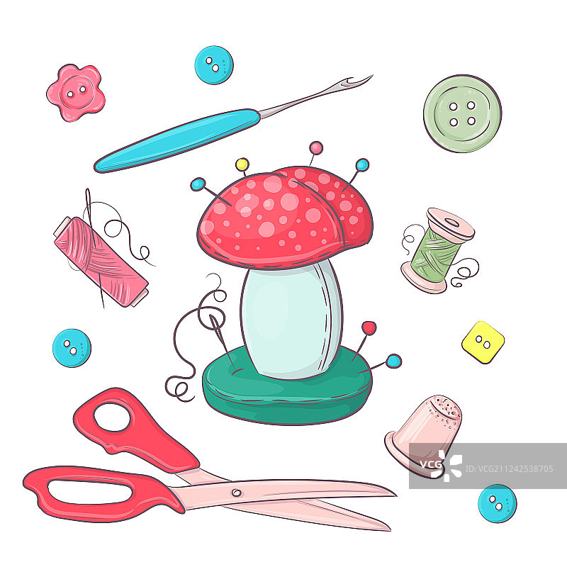 手绘针插与缝纫配件图片素材