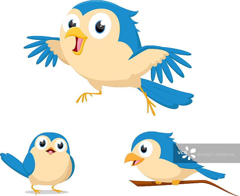 可爱的蓝色小鸟卡通图片素材
