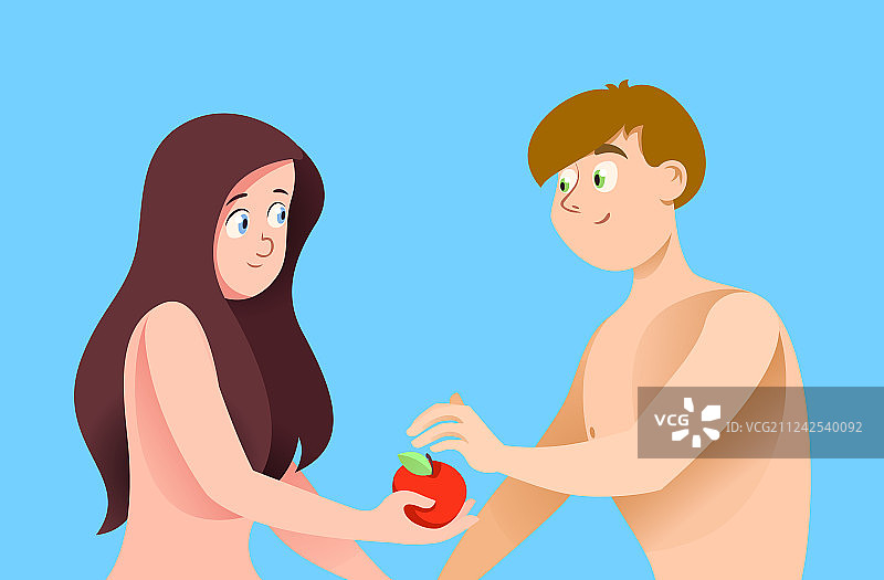 蓝色背景上的亚当和夏娃图片素材