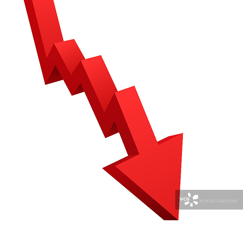 白色背景上向下走的红色箭头图图片素材