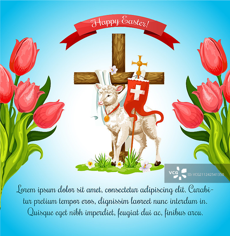 小羊鲜花复活节十字架海报模板图片素材